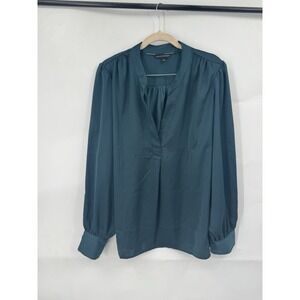 Banana Republic V Neck Blouse Women XL Green Long Sleeve Romantic Classic